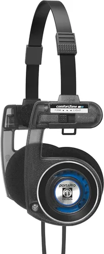 Koss Porta Pro Utility - Auriculares en la oreja, sistema de cable intercambiable desmontable, diseño plegable, gris sigilo