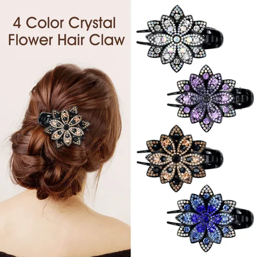 Miniatura 2 de inSowni Juego de 4 Pinzas para el pelo de lujo con brillos de fantasía, cristales brillantes, decorativas, de plástico, con flores, clips de garra