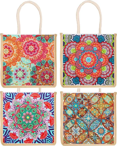 Miniatura 10 de DOOSAI Paquete de 4 bolsas de lona de cabello verde rojo de tacón alto con diamantes de tacón alto, bolsas de lona bohemias 5D para bricolaje
