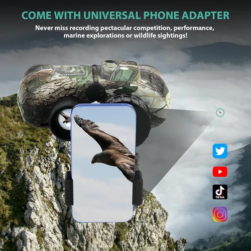 Miniatura 8 de Binoculares marinos HD 10 x 50 con adaptador de teléfono de brújula telémetro, lente multicapa BAK4, resistente armadura militar IPX7, binocular