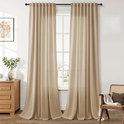 Miniatura 44 de Aersas Aqua Green Linen Curtains 84 Inches Long 2 Panels Set Back Tab Rod Pocket Living Room Curtain Farmhouse Rustic Light Filtering Hook Drapes