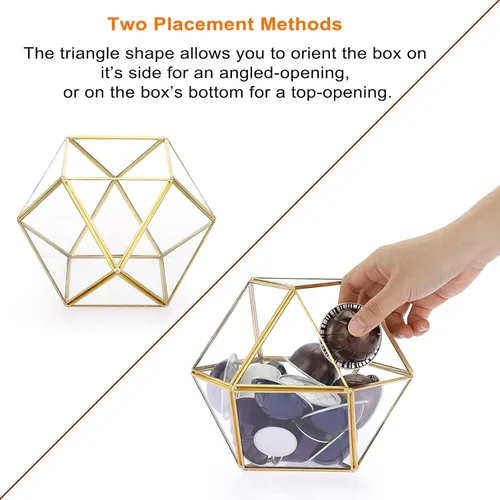 Miniatura 3 de ELLDOO Soporte para cápsulas de café de vidrio dorado, caja de vidrio de 14 caras de gran capacidad para tazas K y cápsulas Nespresso