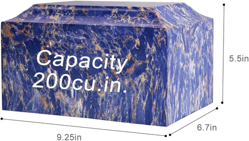 Miniatura 2 de MAKEY'S Urna de cremación clásica de mármol cultivado con patrón azul para cenizas humanas, adulto hombre/mujer, urna de cremación decorativa