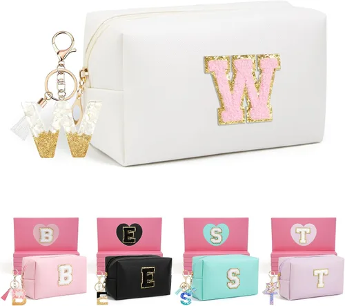 Miniatura 79 de AIBFRID 2 piezas de bolsas de maquillaje iniciales para mujeres, regalos de cumpleaños para niñas de 4 5 6 7 8 9 10 11 12 años, bolsas de cosméticos
