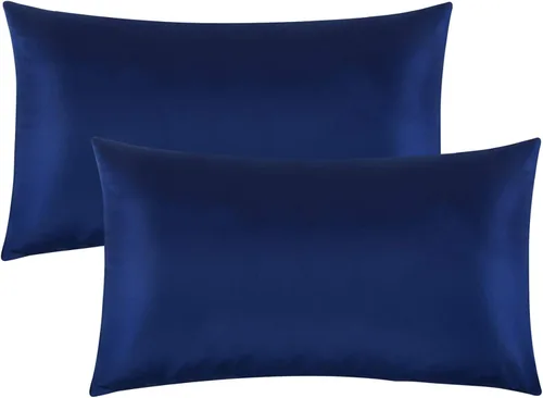 Miniatura 20 de FLXXIE Paquete de 2 fundas de almohada estándar de satén con cremallera para cabello y piel, sedosas y súper suaves (20 x 26 pulgadas), fundas