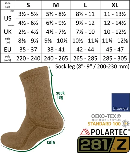 Miniatura 6 de 281Z Hiking Warm 8 inch Boot Liner Socks - Military Tactical Outdoor Sport - Polartec Fleece Winter Socks (Coyote Brown)