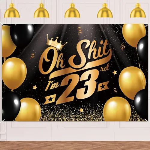 Miniatura 9 de Oh S*hit I'm 10th Banner telón de fondo negro dorado globos corona confeti Hallo Quince Cheers to 10 años decoración temática decoración para hombre