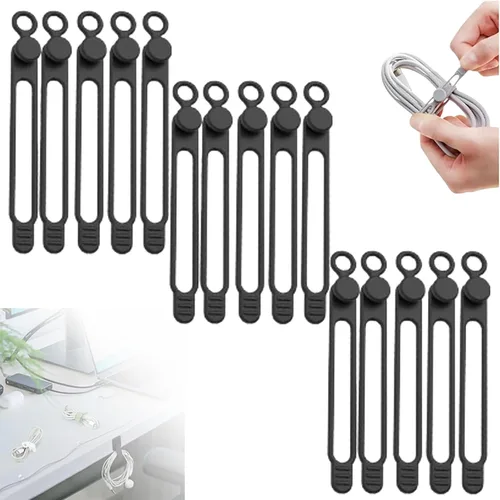 Miniatura 15 de Bridas de silicona para cables, organizador de cables de silicona, organizador de cables reutilizable, organizador de cables multiusos para viajes