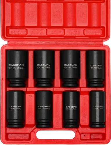 CASOMAN Juego de 8 llaves de vaso de impacto profundo de 3/4 pulgadas, CR-MO, métrica, 6 puntos, 1.024 in a 1.496 in, diseño de esquina de radio,