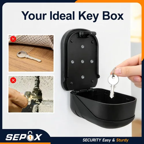 Miniatura 3 de SEPOX® Caja de metal con cerradura de llave de 2 piezas con combinación de 4 dígitos, espacio extragrande, capacidad de 6 a 10 llaves, cubierta