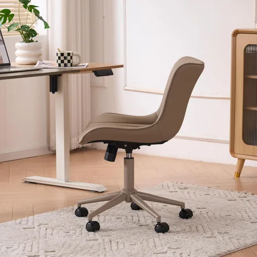 Miniatura 9 de YOUTASTE Silla de oficina color caqui, moderna silla de escritorio sin brazos con respaldo, silla giratoria ajustable de piel sintética con ruedas