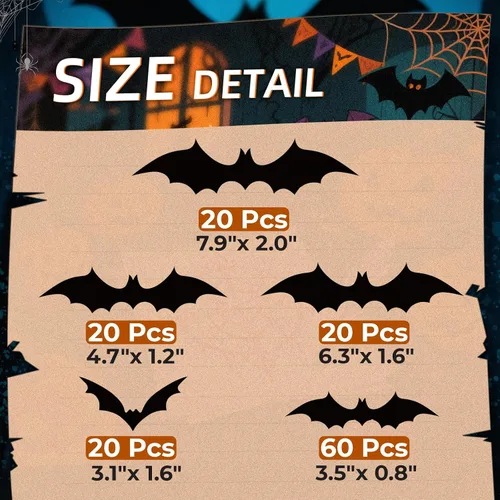 Miniatura 3 de CLEANGOR 140 piezas de murciélagos para decoración de Halloween, suministros de fiesta de Halloween, calcomanías de pared de murciélagos 3D, bonitas