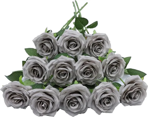 Miniatura 9 de LVEFIT 12 rosas artificiales de seda de color naranja quemado, ramo de rosas de seda de tallo largo para bodas, despedidas de soltera, fiestas