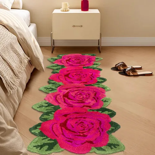 Miniatura 2 de USTIDE Alfombra esponjosa de rosa para piso, alfombra suave y peluda, alfombra hecha a mano, alfombras modernas, alfombras lavables para sala