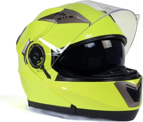 Miniatura 8 de Cascos Milwaukee MPH9809DOT Ionized Amarillo Neón Avanzado Casco Modular de Motocicleta para Motociclista con Visera Desmontable