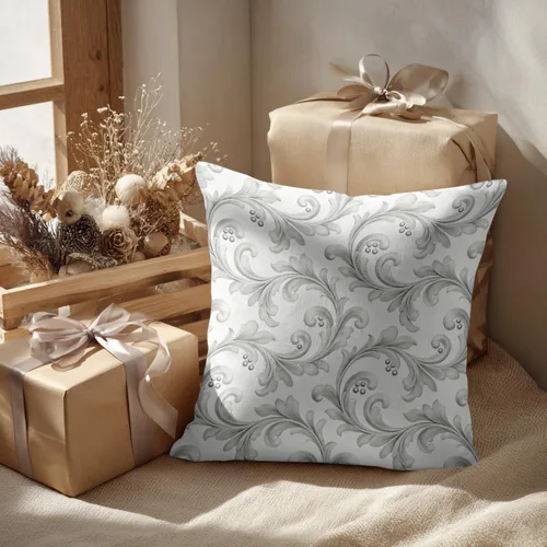 Miniatura 2 de Batmerry Juego de 2 fundas de almohada decorativas con estampado floral gris y blanco de 18 x 18 pulgadas, estilo victoriano con patrón de flores