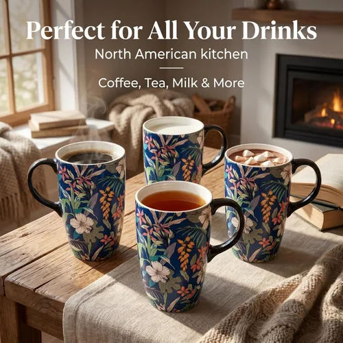 Miniatura 8 de Topadorn Taza de Café de Cerámica Taza de Viaje Regalo con Tapa 17oz., Taza de Té Alta de Porcelana con Asa para el Hogar y la Oficina, Taza