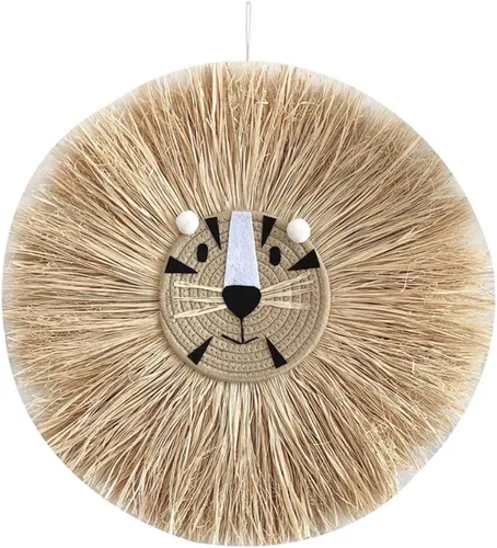Miniatura 12 de Tapiz para colgar en la pared con cabeza de animal, tejido a mano para colgar en la pared, decoración de pared de dibujos animados, león, tigre, H