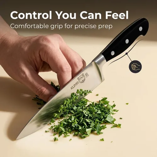 Miniatura 5 de Kuma Chef cuchillo de 8 pulgadas. Corta como un sueño. Mejor cuchillo de chef afiladísimo para tallar, rebanar y cortar en cubos. Mango ergonómico.