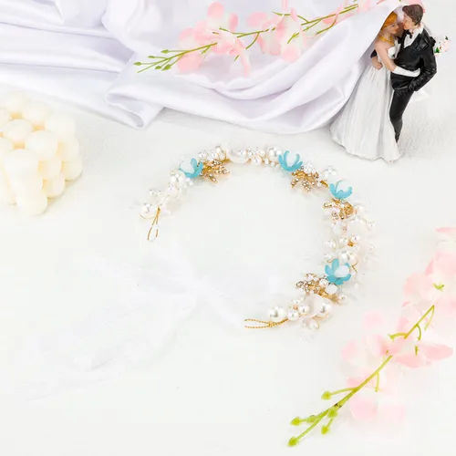 Miniatura 6 de Didder Diadema de flores, tiara y corona de perlas para mujeres y niñas, para sesión de fotos de maternidad, diadema de diamantes de imitación