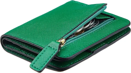 Miniatura 43 de Toughergun Cartera pequeña de cuero delgada para mujer con protección RFID, mini monedero bifold compacto con ventana de identificación transparente