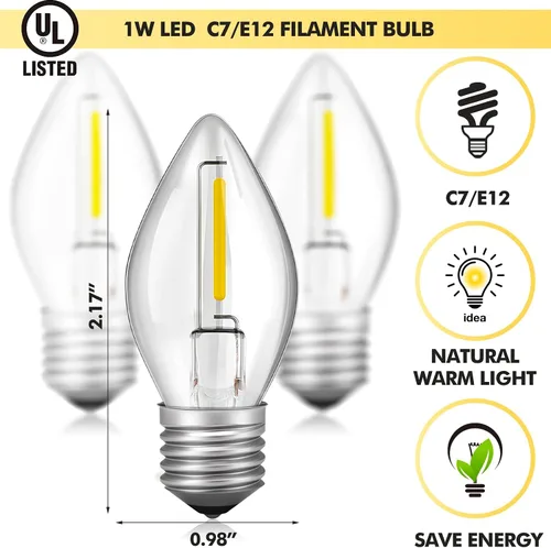 Miniatura 4 de Cable accesorio con bombillas LED, cable blanco de 14.8 pies con lámpara C7, enchufe de interruptor de encendido/apagado, fusibles de repuesto
