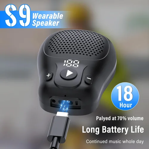 Miniatura 5 de Altavoz Bluetooth Vestible, altavoces portátiles inalámbricos con clip, altavoz de clip impermeable IP56 de hasta 18 horas de duración de la Negro