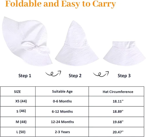 Miniatura 6 de Sombrero de sol para bebé niña con UPF 50+ sombrero de playa ajustable para exteriores con ala ancha