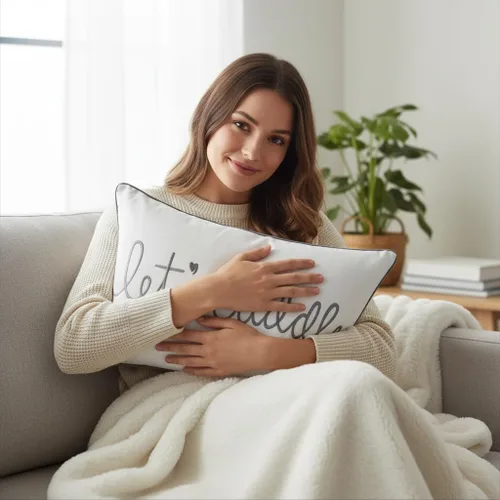 Miniatura 4 de Sanmetex - Funda de almohada lumbar decorativa para abrazarnos de 12x20 pulgadas, funda de almohada rectangular bordada en gris para cama, Blanco