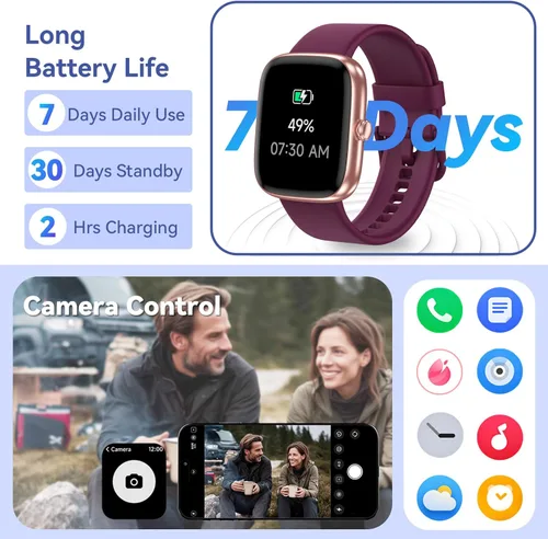 Miniatura 7 de DAVIKO Reloj podómetro para hombres y mujeres, pantalla de 1.83 pulgadas, rastreador de actividad física con respuesta/hacer llamadas, reloj Púrpura