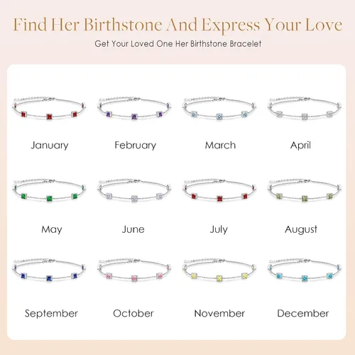 Miniatura 7 de CDE Pulseras de plata de ley 925 con piedra natal para mujer, delicada y sencilla pulsera de eslabones ajustable, regalo de cumpleaños, aniversario