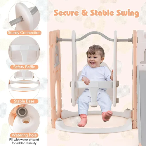 Miniatura 4 de Costzon Juego de Columpio y Tobogán 7 en 1 para Niños Pequeños, Conjunto de Juego Independiente con Tobogán para Niños Pequeños con Columpio, Aro