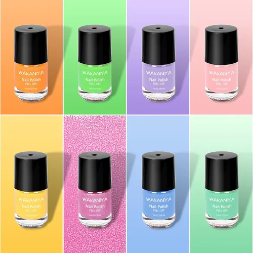 Miniatura 2 de wakaniya Kit de esmalte de uñas para niños, no tóxico, secado rápido, despegable, mini esmalte de uñas para niños pequeños con calcomanías de gemas