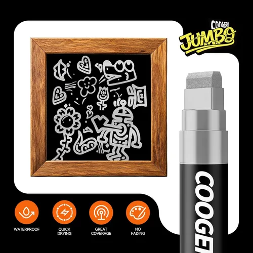 Miniatura 3 de Coogert 3 marcadores de póster gigantes plateados, marcadores de graffiti acrílico permanente de 0.59 pulgadas de grosor, marcador de pintura