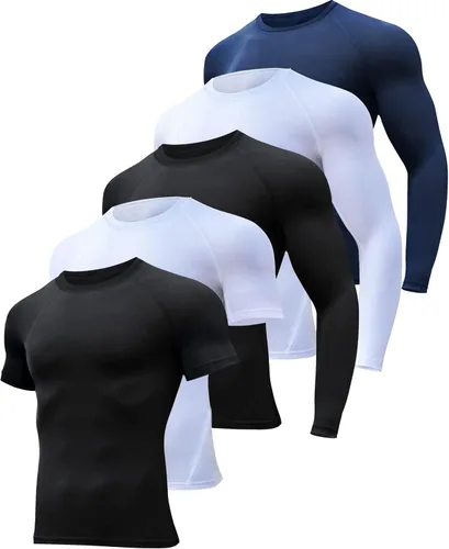 HOPLYNN Paquete de 45 camisetas de compresión de entrenamiento para hombre, manga largacorta, camiseta atlética para deportes