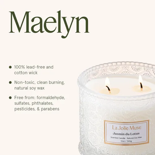 Miniatura 6 de LA JOLIE MUSE Vela Jasmin du Lotus - Hiedra, Jazmín, Madera de cedro Vela grande de cera de soya de 2 mechas de 12 onzas 60 horas de combustión