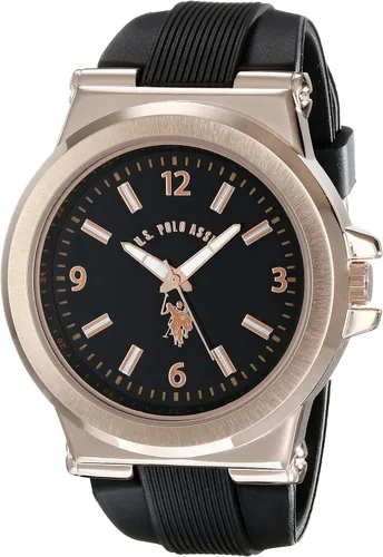 U.S. Polo Assn. Sport USC90006 - Reloj de pulsera de silicona para hombre en tono oro rosa y negro, Negro -, Movimiento de cuarzo