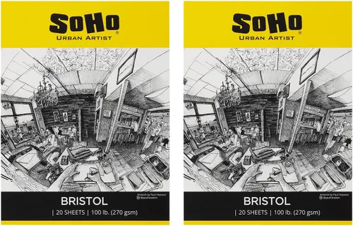 SoHo Urban Artist Bristol - Bloques de papel Bristol suaves para bocetos, carbón, lápices de colores, tintas y más, 14 x 17 - paquete de 2