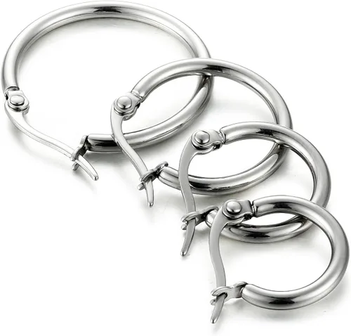 Miniatura 2 de ORAZIO 4 Pares de pendientes de argollas de acero inoxidable. Pendientes tipo argolla plana para mujer, de 10-20 milímetros.