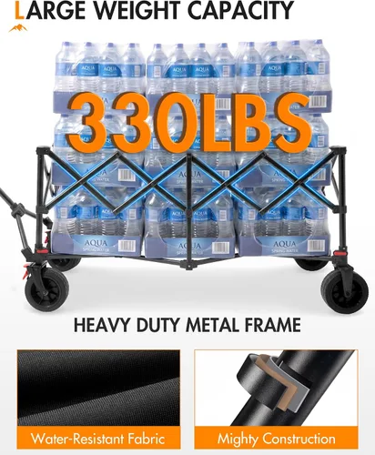 Miniatura 7 de Portal Carro plegable con ruedas grandes, carro extra grande de 300 L, carro utilitario ligero de 18.7 libras, carro resistente para playa