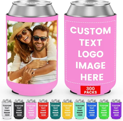 Paquete de 300 enfriadores de latas personalizados a granel, enfriador de latas personalizado con logotipo de foto texto para bodas, cumpleaños,