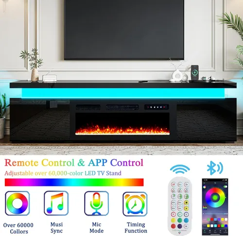 Miniatura 4 de Soporte de TV moderno con chimenea eléctrica de 70 pulgadas con luces LED de chimenea de 40 pulgadas y toma de corriente para televisores de hasta