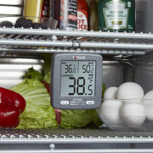 Miniatura 3 de Taylor Pantalla LCD Digital Cocina Refrigerador/Congelador Termómetro de Cocina Min/Max en exhibición, pantalla de 2 pulgadas, gris, 1 unidad