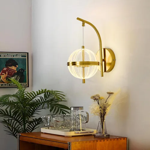 Miniatura 8 de UOFUS Aplique de pared dorado con pantalla acrílica de globo de mediados de siglo, moderna lámpara de pared LED de 12 W, 3000 K/4000 K/6000 K