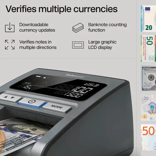Miniatura 2 de Safescan Detector de billetes falsificados portátil multidirección, 185-S detección de falsificación de 7 puntos, se adapta a 8 monedas, detecta