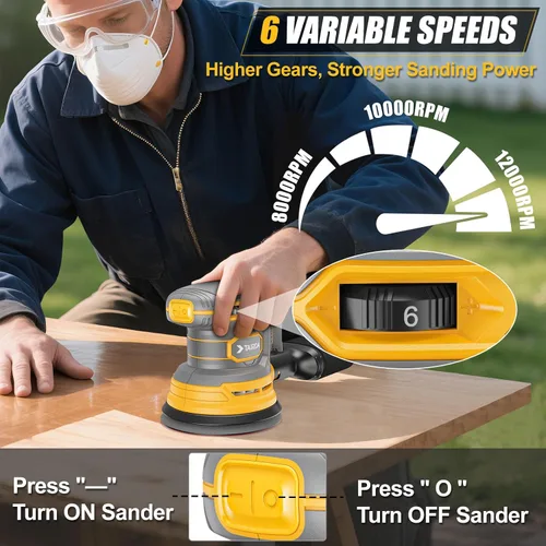 Miniatura 3 de Lijadora orbital aleatoria inalámbrica compatible con batería Dewalt de 20 V y 60 V (sin batería), lijadora orbital eléctrica de palma con colector