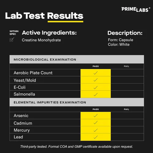 Miniatura 3 de Prime Labs Cápsulas de monohidrato de creatina - 5g (5000mg) - Crecimiento muscular, recuperación, función cerebral - para hombres y mujeres - 120