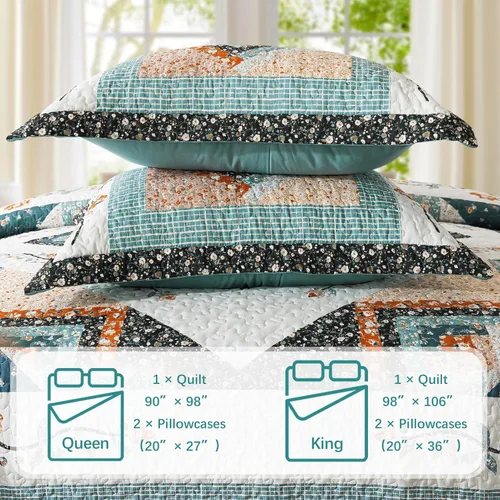 Miniatura 4 de TWINRUN Edredones de algodón tamaño Queen, colcha ligera tamaño Queen para cama, juego de edredón reversible suave a cuadros florales tamaño Queen G