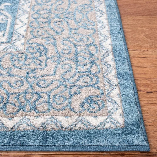 Miniatura 4 de SAFAVIEH Sofia Collection SOF365M - Alfombra bohemia tribal envejecida de 2 pies 2 pulgadas x 8 pies, color azul/beige, no desprende pelusa