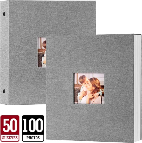Miniatura 2 de Lanpn Álbum de fotos de 11 x 14 pulgadas, tapa dura de lino, sin ácidos, deslizante, en fundas para álbumes de fotos con capacidad para 100 imágenes